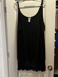 Dotti Resort Solids Kleid mit Quastenbesatz Überwurf schwarz Größe 2X ärmellos - Bild 1 von 5