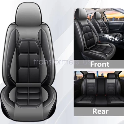 For Nissan Car Seat Cover 5 Seat Covers Front Rear Faux Leather Protector Gray - Image 1 of 4