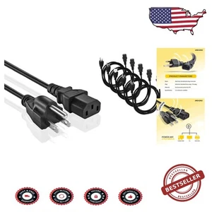 Pack de 5 cordons d'alimentation secteur universels 10 pieds 3 broches - durables 18 AWG pour PC et moniteurs - Photo 1/8