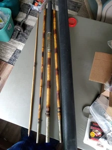 Vintage Bamboo Cane Pole Fishing Rod 4 Piece 12Ft with Eyelets and Wood handle - Picture 1 of 11