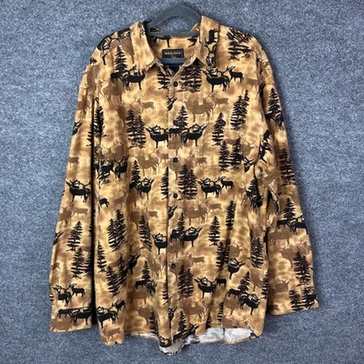 Woolrich Mens Button Up Shirt Long Sleeve Brown Stag Pine Tree all over Print XL - Image 1 of 4