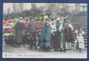ca1910 Rome Italy Native Vendors Flowers Blankets Hand Colored Postcard - Picture 1 of 2