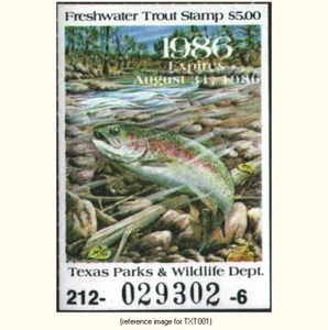 D2K Texas Trout Stamp 1985-6 $5.00 - Picture 1 of 1