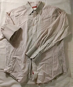 Men Guess Pink White Brown Stripe Embroidered Cotton Dress Shirt VTG M NWOT - Picture 1 of 11