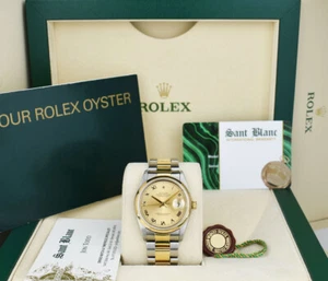 ROLEX 36mm 18kt Gold & SS DateJust Champagne Roman Smooth Bezel 16233 SANT BLANC - Picture 1 of 7