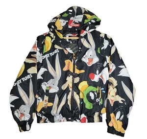 Members Only LOONEY TUNES Jacket Kids Size 18 Black Mesh Lining Windbreaker Coat - Picture 1 of 14