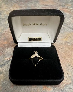 10K Black Hills Gold | Marquise Cut Black Onyx | 12K Leaves | Ring Size 7 - Picture 1 of 11