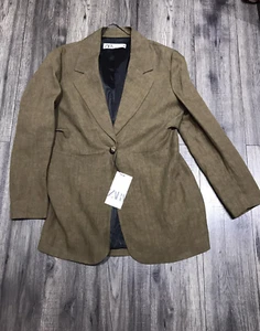Zara Women’s Casual Blazer linen Lightweight In Brown Size XL - Picture 1 of 10