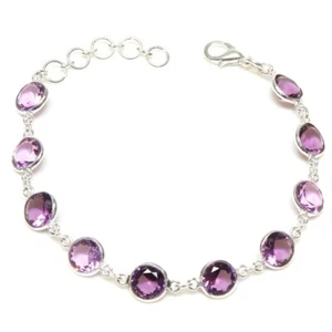 Purple Amethyst Gemstone Handmade 925 Sterling Silver Jewelry Bracelet Sz 7-8" - Picture 1 of 2