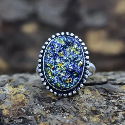 Titan Druzy Edelstein Handgemacht Ethnisch Silber Schmuck Ringgröße 9 RSLS273 - Bild 1 von 4
