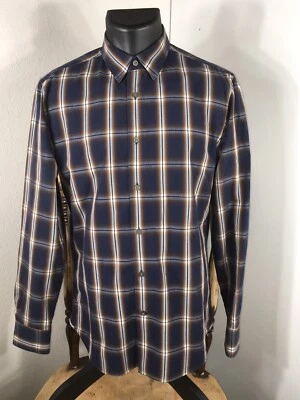 Camisa de hombre Banana Republic manga larga con botones talla S. Azul marino marrón y blanco Foto 1 de 4