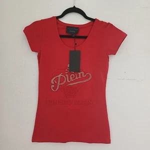 PHILIPP PLEIN Homme Red Crystal Embellished 3D Print Tshirt Size M NWT RARE - Picture 1 of 5