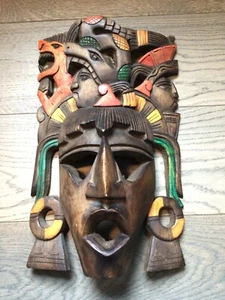 Máscara facial maya azteca worrior tallada a mano decoración 1 pieza jaguar serpiente 16""H - Imagen 1 de 11