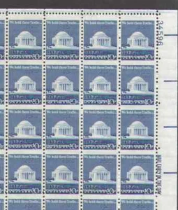 USA. 1510. 10c. Jefferson Memorial. Blatt 100. Horizontal MisPerf. Fehler 1973 - Bild 1 von 3