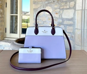 Kate Spade Madison Colorblock Leather Medium Satchel Lilac Moonlight Bag &Wallet - Afbeelding 1 van 39