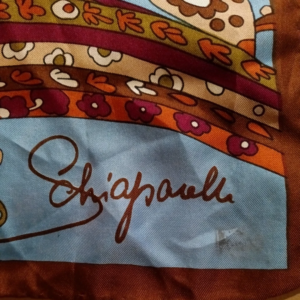 Elsa Schiaparelli винтажный шарф цветочный коричневый, синий, оранжевый  - Изображение 1 из 4