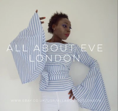 Ladies Handmade Striped Cotton Top With Bell Sleeves  UK 10-14 - Image 1 of 4