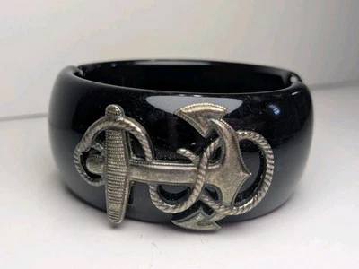 Pulseira articulada preta âncora John Wind - Imagem 1 de 4