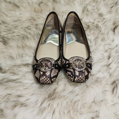 Michael Kors Fulton Moc Natural Estampado Serpiente Cuero Plano Talla 8M Logo Foto 1 de 4