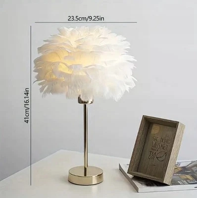 White Feather Desk Lamp Gold Base 16.14” x 9.25” New NIB - Image 1 of 4