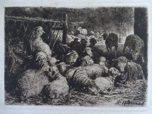 Schafherde - Radierung Albert Brendel - Flock Sheep Tiere Tierdarstellung - 1891 - Picture 1 of 4