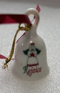 Vintage Porcelain Bell Angel Rejoice Miniature Tiny Christmas Ornament - Picture 1 of 4