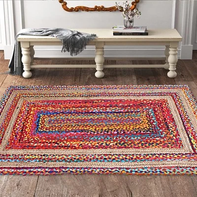 Runner Rug Natural Jute Cotton Rectangle Carpet Farmhouse Handmade Braided Rug - Image 1 of 4