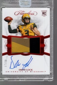 2019 Drew Lock Panini Flawless Collegiate RC Patch Auto Ruby 7/20 RC Missouri - Picture 1 of 2