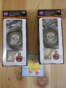 Wilton Cupcake Decorating Kit 2 Pks of 24 DAY OF THE DEAD SKULLS Picks Sprinkles - Picture 1 of 3