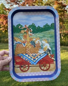 Vintage Tablett Katzen im Wagen Kätzchen Land Ernte Herbst Katze Plätzchen Vintage Kätzchen - Bild 1 von 3