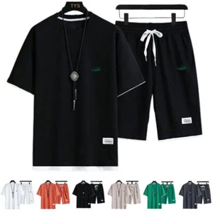 Herren Druck Kurzarm T-Shirt Shorts Sportanzug Trainingsanzug - Bild 1 von 18