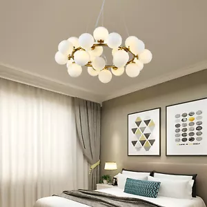 Glass Globe Chandelier Mid Century Pendant Lamp Modern Gold Ceiling Light Decor - Picture 1 of 20