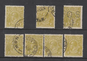 KGV, SMW PERF 13½x12½: 4d Olive x 7 fine used with varieties. - Picture 1 of 1