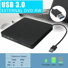 USB 3.0 External CD DVD RW Writer Slim Drive Burner Reader Player For PC Laptop