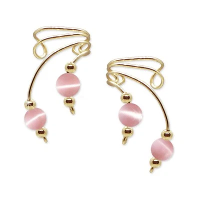 Pendientes orejeras puños escaladores orugas oro con cuentas rosa ojo de gato Foto 1 de 2