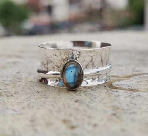 Labradorit Ring Spinnerring 925 Silber Ring Damenring Boho Ring Naturstein - Bild 1 von 4