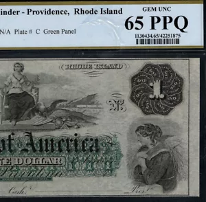 $1 1860s Bank Of America Rhode Island Providence Remainder PCGS 65PPQ GEM UNC IJ - Picture 1 of 4
