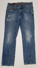 Rock Revival Jeans Paul Mens Sz 32 Straight Leg Distressed Flap Pockets Med Wash