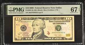 2009 $10 Federal Reserve Note Fr-2041-K Dallas PMG67 Superb Gem EPQ - Picture 1 of 2