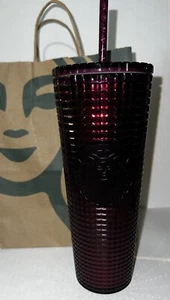 STARBUCKS COFFEE HOLIDAY 2020 - Plum Berry Grid Studded Tumbler Cup - Venti 24oz - Picture 1 of 1