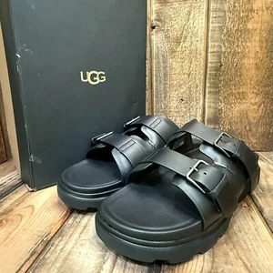 UGG MENS CAPITOLA BUCKLE SLIDE SANDAL SIZE US 13 BLACK FULL-GRAIN LEATHER - Picture 1 of 11