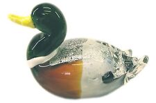 Clear Duck  Figurine or Paperweight Amber Glass-Multi Coloured Green Silver