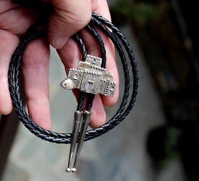 Красивый старый маленький литой из чистого серебра НАВАХО РАССКАЗЧИК HOGAN HOME галстук-боло - Изображение 1 из 4