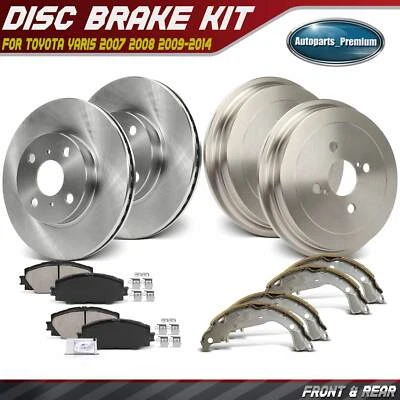 Rotor e pastilha de freio a disco dianteiro e tambor e sapata de freio traseiro para Toyota Yaris 2007-2014 - Imagem 1 de 4