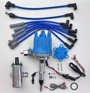 for JEEP INLINE 6 232 258 BLUE SMALL CAP HEI DISTRIBUTOR + CHROME Coil+USA WIRES - Foto 1 di 16