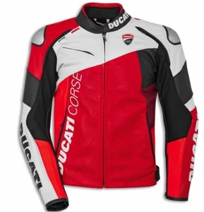 GENUINE DUCATI CORSE C6 LEATHER JACKET RED/WHITE - Picture 1 of 3