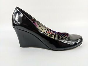 Steve Madden Black Faux Patent Leather Wedge Heel Slip On Shoes Uk 6.5
