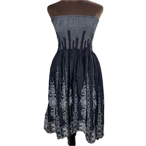 Anthropologie Lapis Embroidered Strapless Dress One Size Black Festival Boho - Picture 1 of 10
