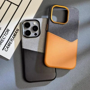Cloth Splicing Color Leather Magnetic Wallet Card For iPhone 16 15 Pro Max Case - Picture 1 of 25
