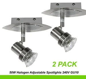 2 x Adjustable Spot Lights 50W GU10 Brushed Chrome Wall or Ceiling Mount Halogen - Picture 1 of 6